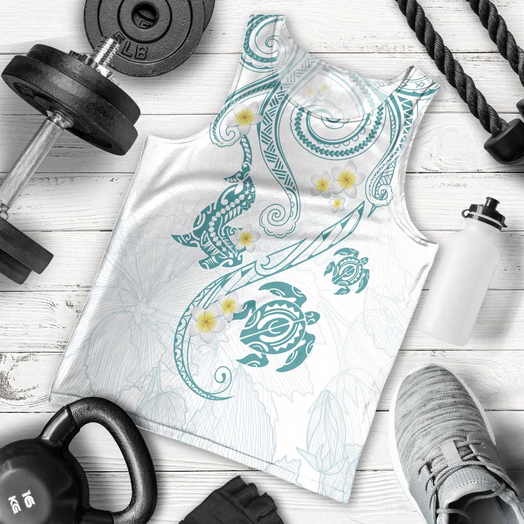 Polynesia Tribal Men Tank Top Teal Plumeria Tentacles