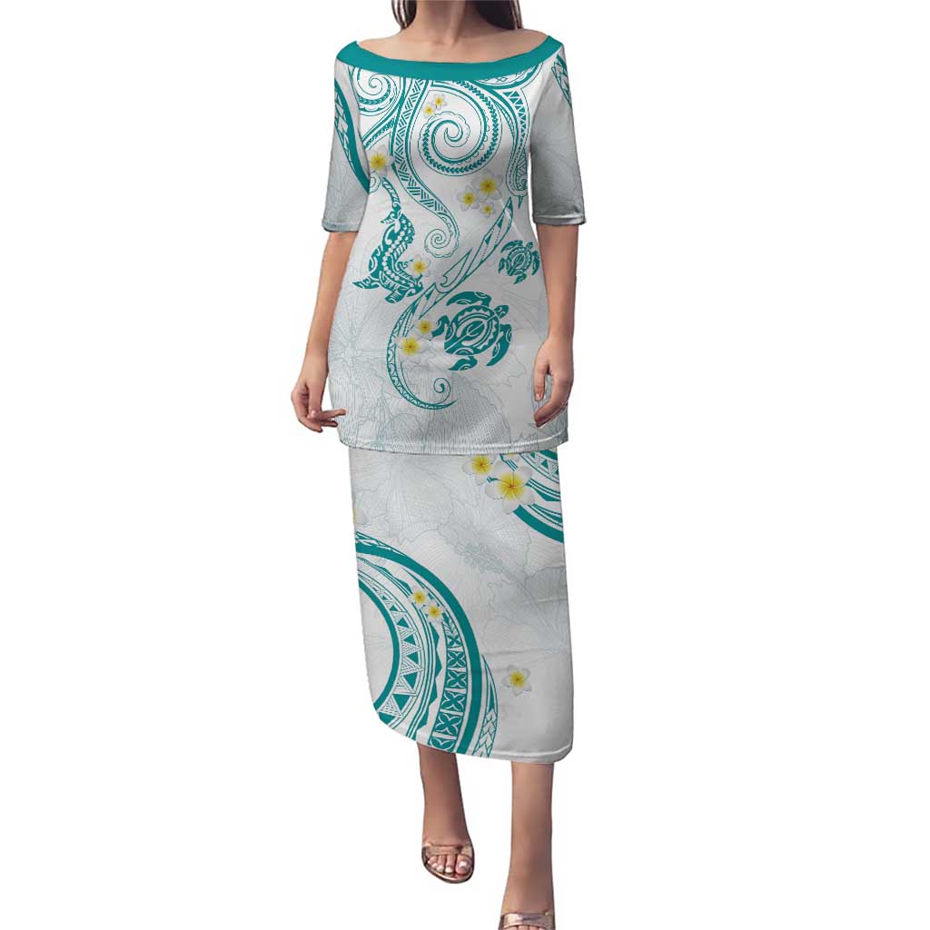 Polynesia Tribal Puletasi Teal Plumeria Tentacles