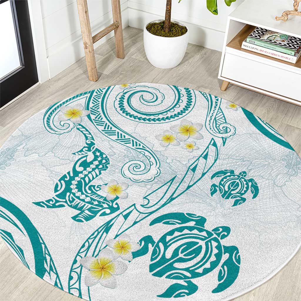 Polynesia Tribal Round Carpet Teal Plumeria Tentacles LT7 Teal - Polynesian Pride