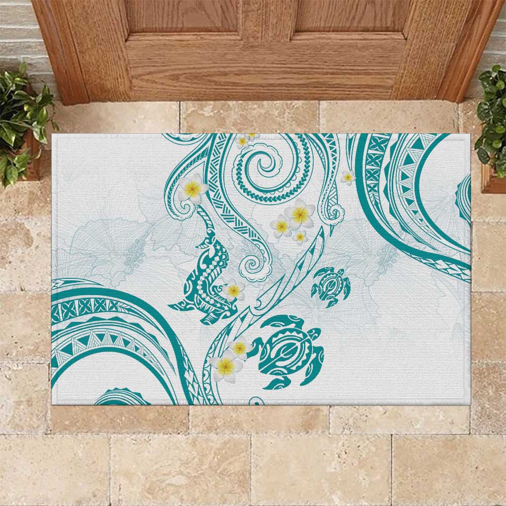Polynesia Tribal Rubber Doormat Teal Plumeria Tentacles LT7 Teal - Polynesian Pride