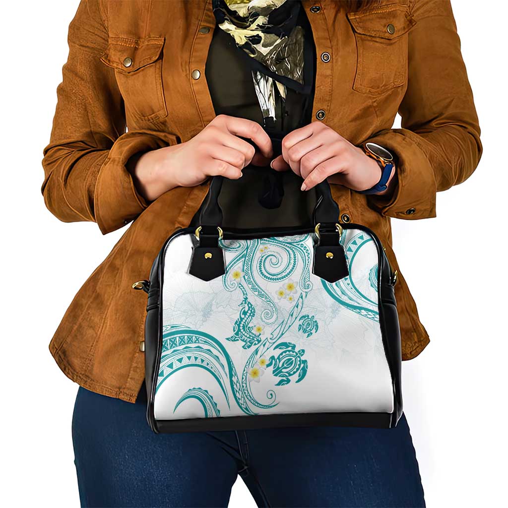 Polynesia Tribal Shoulder Handbag Teal Plumeria Tentacles