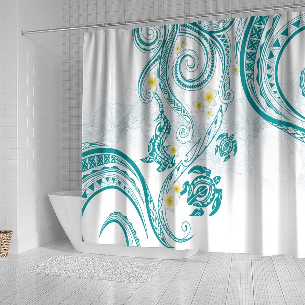 Polynesia Tribal Shower Curtain Teal Plumeria Tentacles
