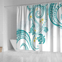 Polynesia Tribal Shower Curtain Teal Plumeria Tentacles