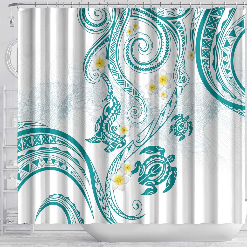 Polynesia Tribal Shower Curtain Teal Plumeria Tentacles