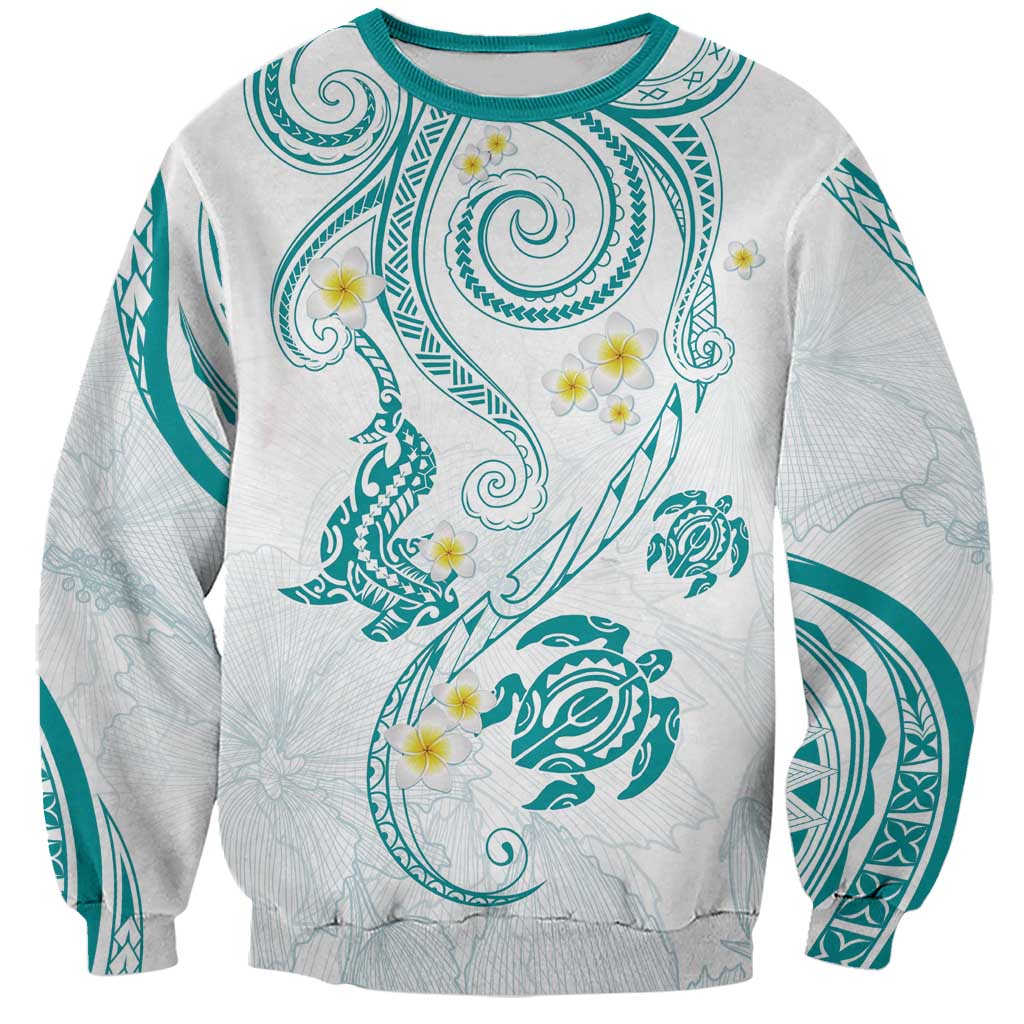 Polynesia Tribal Sweatshirt Teal Plumeria Tentacles LT7 Unisex Teal - Polynesian Pride