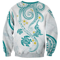 Polynesia Tribal Sweatshirt Teal Plumeria Tentacles