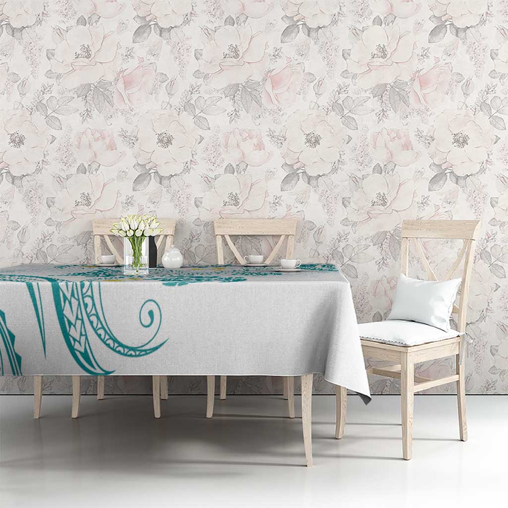 Polynesia Tribal Tablecloth Teal Plumeria Tentacles