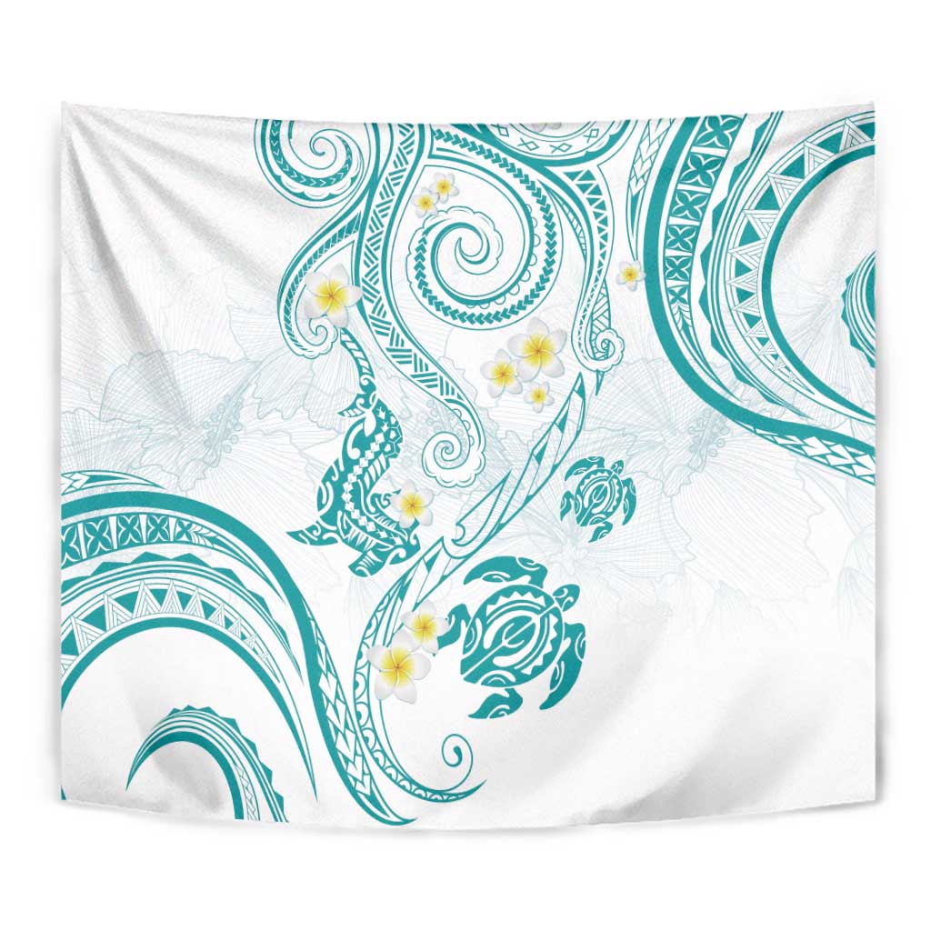 Polynesia Tribal Tapestry Teal Plumeria Tentacles LT7 - Polynesian Pride