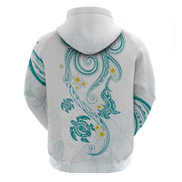 Polynesia Tribal Zip Hoodie Teal Plumeria Tentacles