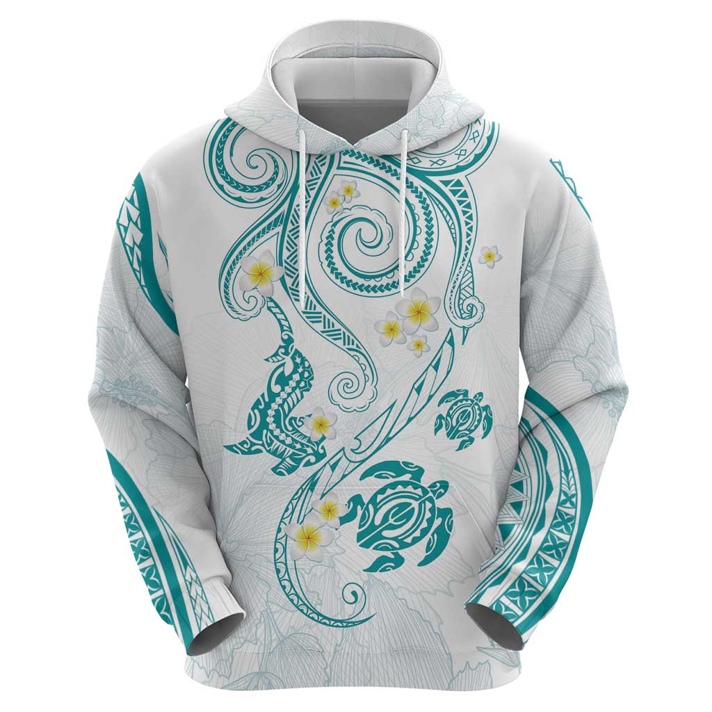 Polynesia Tribal Zip Hoodie Teal Plumeria Tentacles