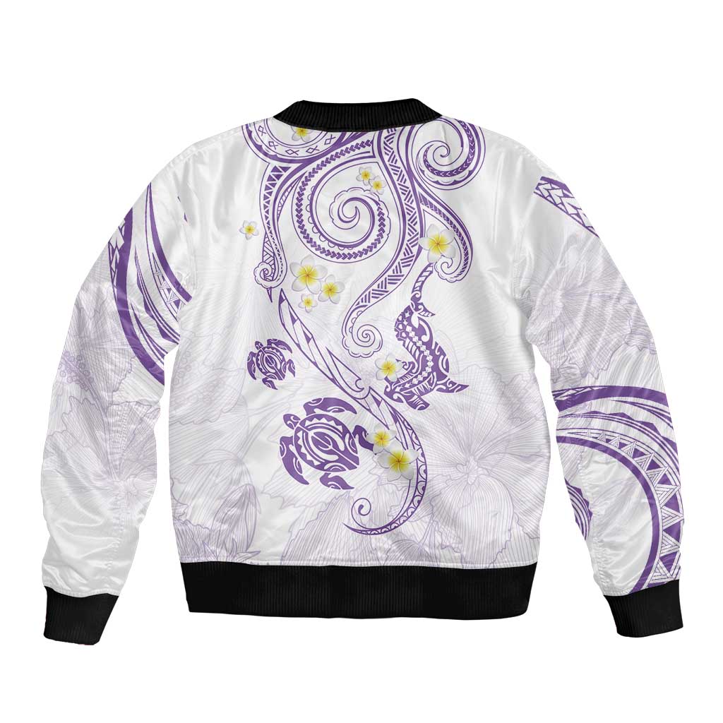 Polynesia Tribal Bomber Jacket Lilac Plumeria Tentacles