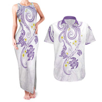 Polynesia Tribal Couples Matching Tank Maxi Dress and Hawaiian Shirt Lilac Plumeria Tentacles