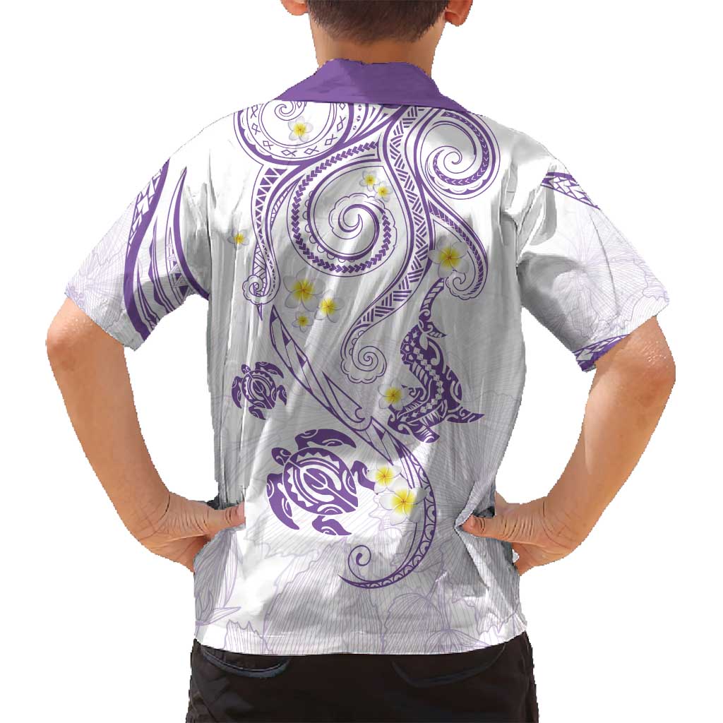 Polynesia Tribal Family Matching Off Shoulder Short Dress and Hawaiian Shirt Lilac Plumeria Tentacles