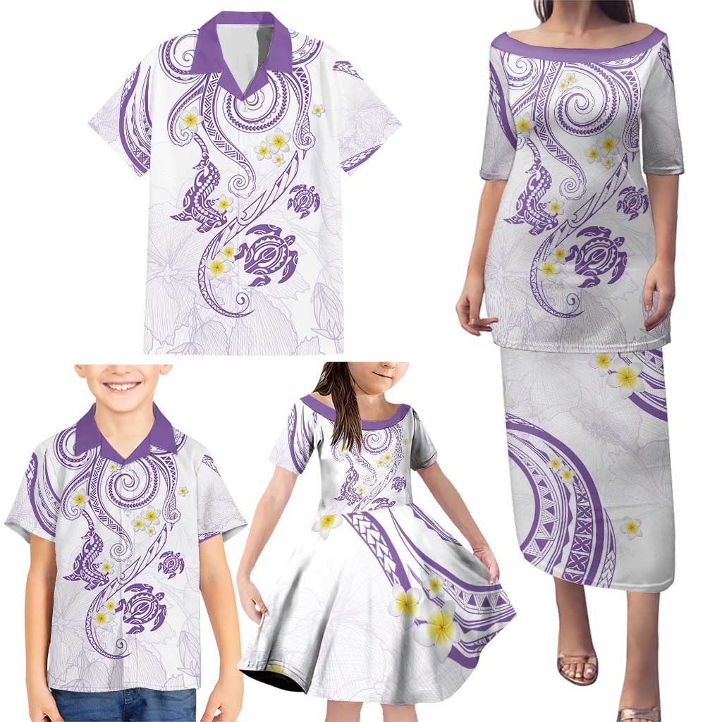 Polynesia Tribal Family Matching Puletasi and Hawaiian Shirt Lilac Plumeria Tentacles