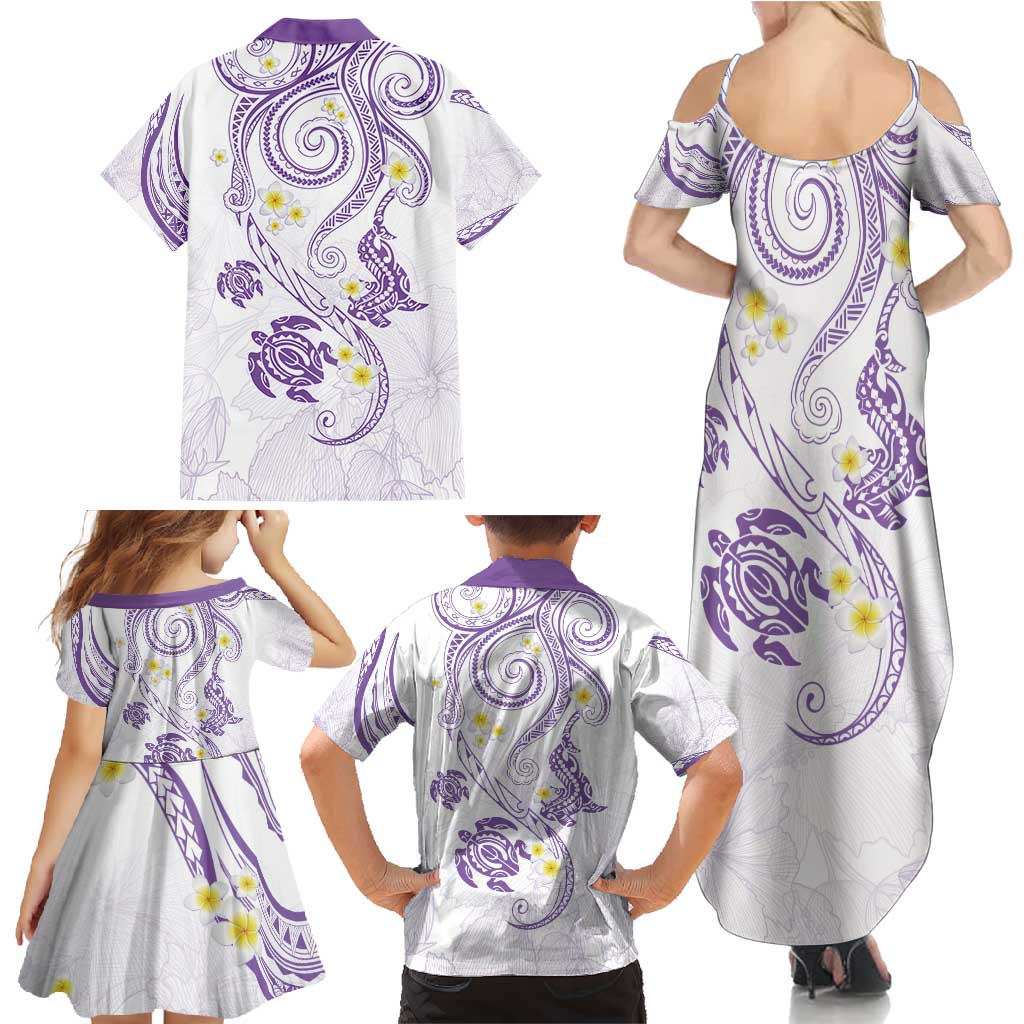 Polynesia Tribal Family Matching Summer Maxi Dress and Hawaiian Shirt Lilac Plumeria Tentacles