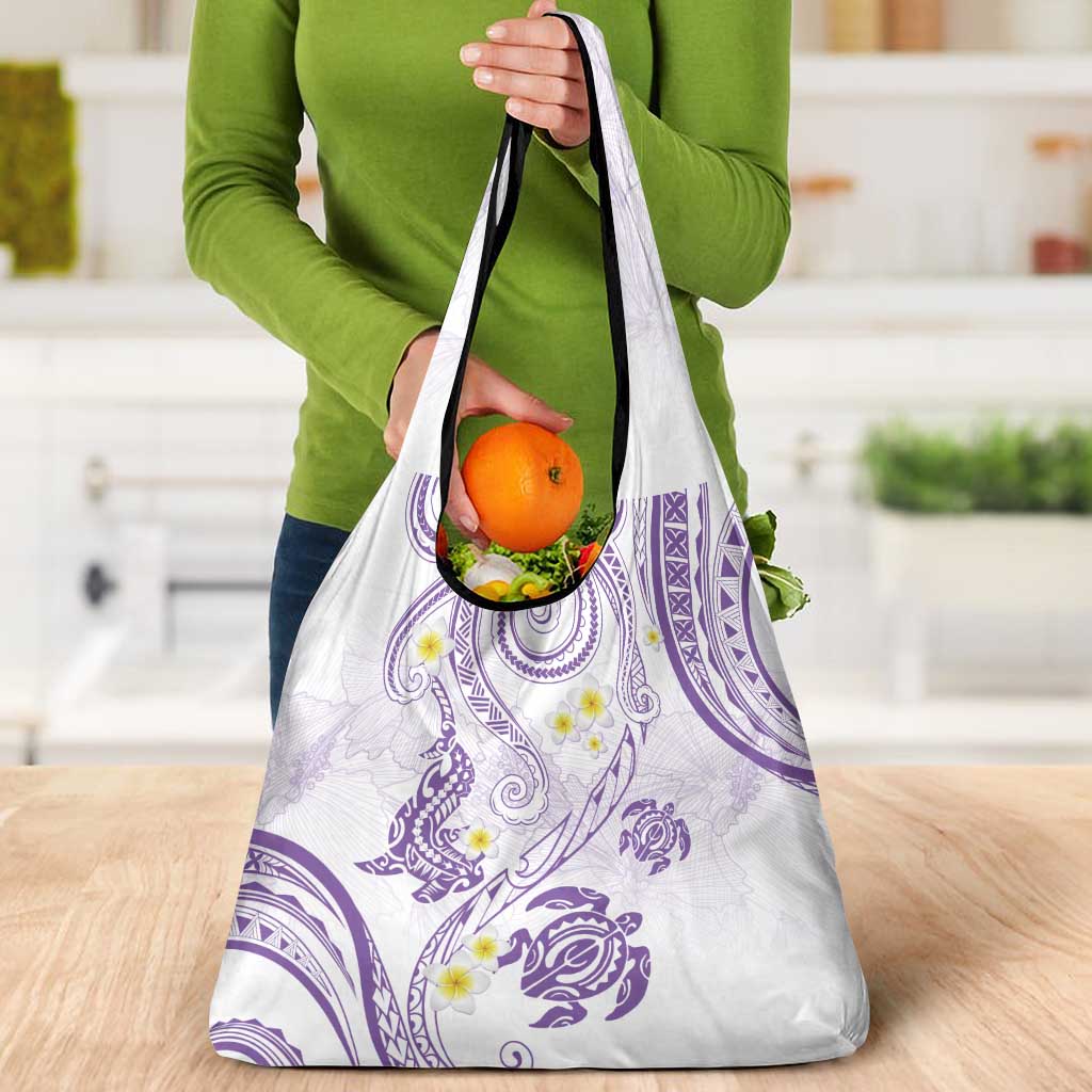 Polynesia Tribal Grocery Bag Lilac Plumeria Tentacles