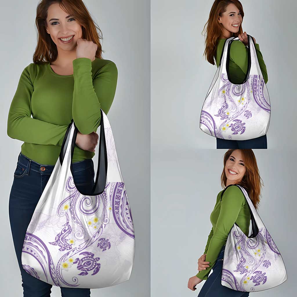 Polynesia Tribal Grocery Bag Lilac Plumeria Tentacles