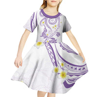 Polynesia Tribal Kid Short Sleeve Dress Lilac Plumeria Tentacles