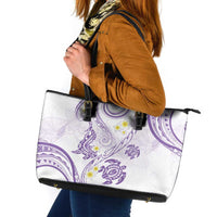 Polynesia Tribal Leather Tote Bag Lilac Plumeria Tentacles