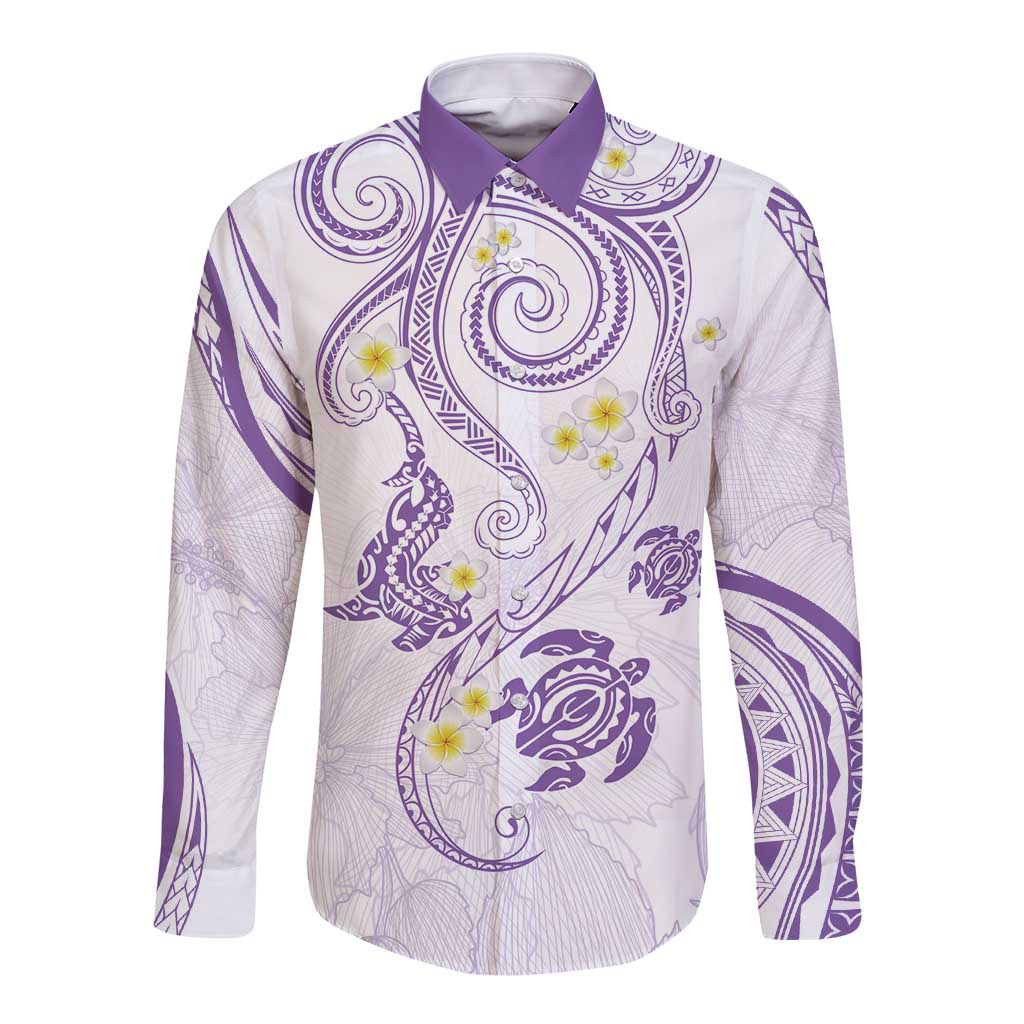 Polynesia Tribal Long Sleeve Button Shirt Lilac Plumeria Tentacles LT7 Unisex Lilac - Polynesian Pride