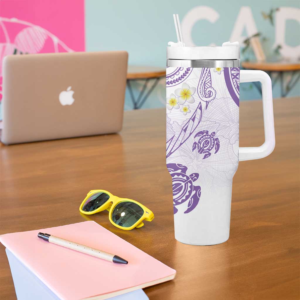 Polynesia Tribal Tumbler With Handle Lilac Plumeria Tentacles
