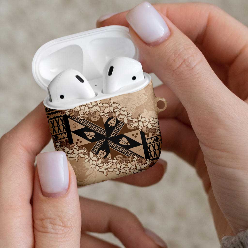 Bula Fiji Plumeria Tagimoucia Salusalu Beige AirPods Case Kaiviti Masi LT7 - Polynesian Pride