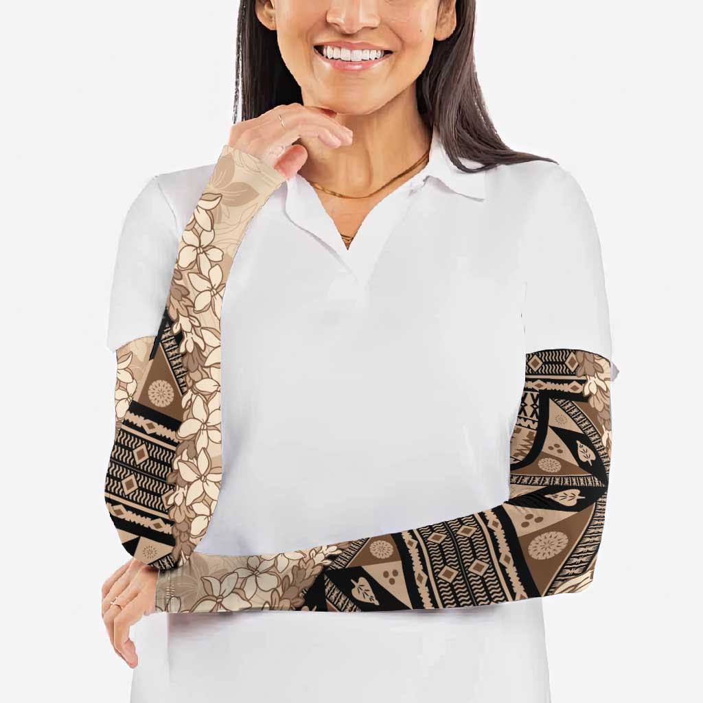 Bula Fiji Plumeria Tagimoucia Salusalu Beige Arm Sleeves Kaiviti Masi LT7 - Polynesian Pride