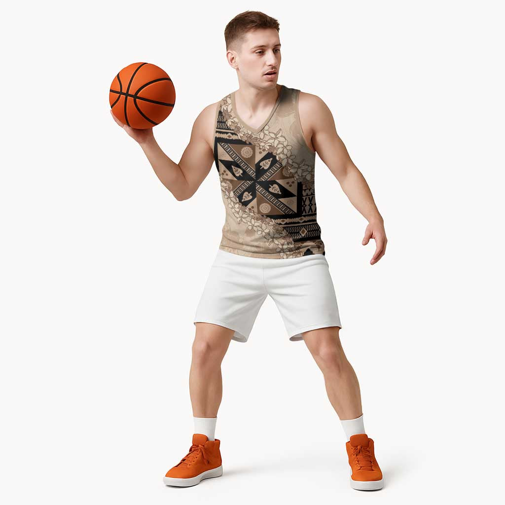 Bula Fiji Plumeria Tagimoucia Salusalu Beige Basketball Jersey Kaiviti Masi LT7 - Polynesian Pride