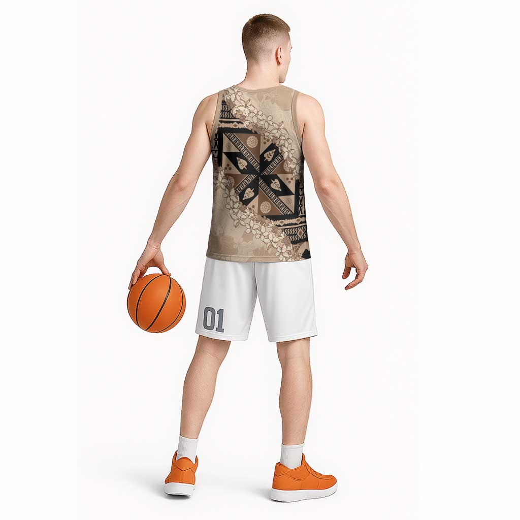 Bula Fiji Plumeria Tagimoucia Salusalu Beige Basketball Jersey Kaiviti Masi LT7 - Polynesian Pride