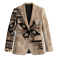 Bula Fiji Plumeria Tagimoucia Salusalu Beige Blazer Kaiviti Masi LT7 Unisex Beige - Polynesian Pride