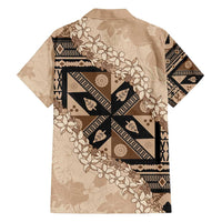 Bula Fiji Plumeria Tagimoucia Salusalu Beige Family Matching Long Sleeve Bodycon Dress and Hawaiian Shirt Kaiviti Masi LT7 - Polynesian Pride