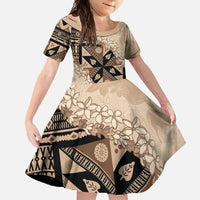 Bula Fiji Plumeria Tagimoucia Salusalu Beige Family Matching Mermaid Dress and Hawaiian Shirt Kaiviti Masi LT7 Daughter's Dress Beige - Polynesian Pride