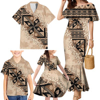 Bula Fiji Plumeria Tagimoucia Salusalu Beige Family Matching Mermaid Dress and Hawaiian Shirt Kaiviti Masi LT7 - Polynesian Pride