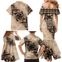 Bula Fiji Plumeria Tagimoucia Salusalu Beige Family Matching Mermaid Dress and Hawaiian Shirt Kaiviti Masi LT7 - Polynesian Pride