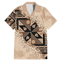 Bula Fiji Plumeria Tagimoucia Salusalu Beige Family Matching Mermaid Dress and Hawaiian Shirt Kaiviti Masi LT7 Dad's Shirt - Short Sleeve Beige - Polynesian Pride