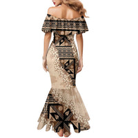 Bula Fiji Plumeria Tagimoucia Salusalu Beige Family Matching Mermaid Dress and Hawaiian Shirt Kaiviti Masi LT7 - Polynesian Pride