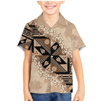 Bula Fiji Plumeria Tagimoucia Salusalu Beige Family Matching Mermaid Dress and Hawaiian Shirt Kaiviti Masi LT7 Son's Shirt Beige - Polynesian Pride
