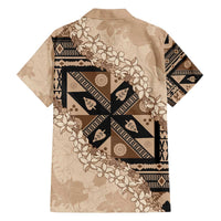 Bula Fiji Plumeria Tagimoucia Salusalu Beige Family Matching Off The Shoulder Long Sleeve Dress and Hawaiian Shirt Kaiviti Masi - Polynesian Pride