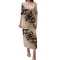 Bula Fiji Plumeria Tagimoucia Salusalu Beige Family Matching Puletasi and Hawaiian Shirt Kaiviti Masi - Polynesian Pride