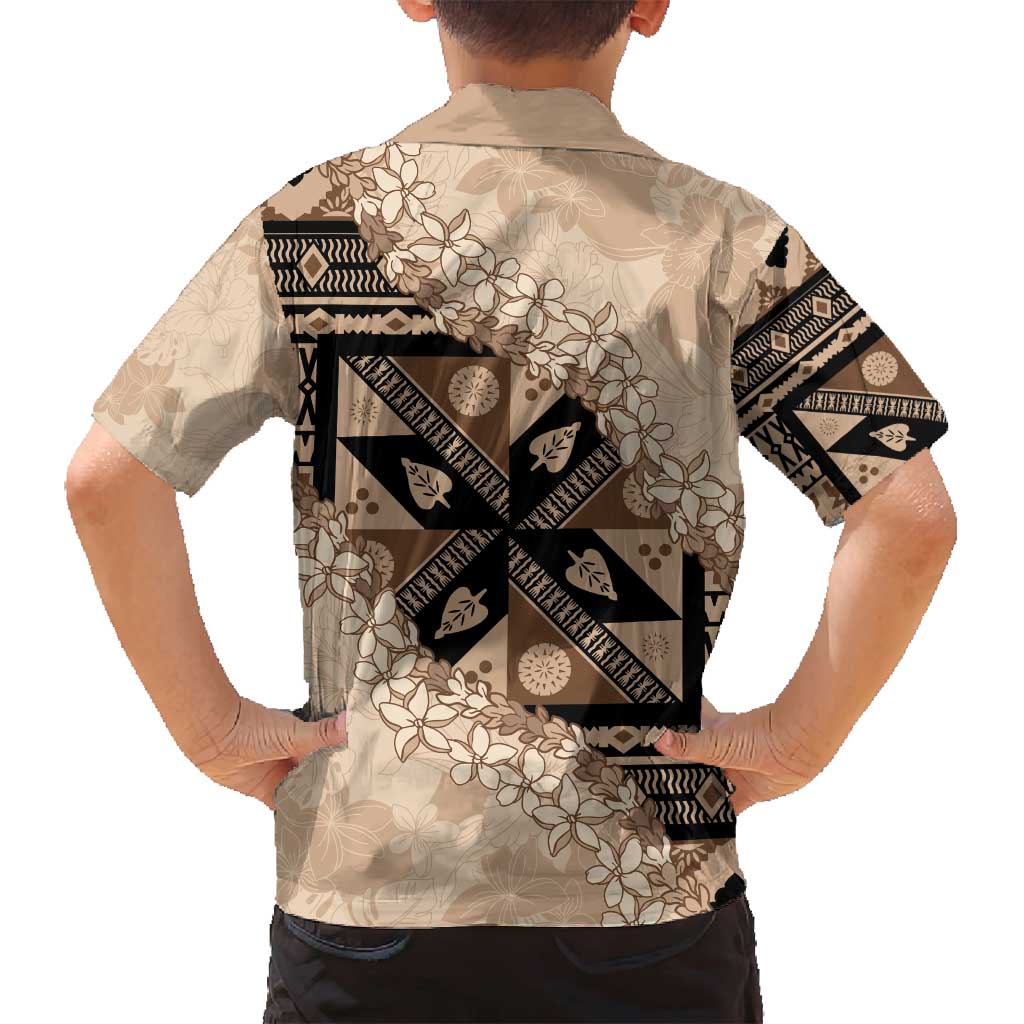 Bula Fiji Plumeria Tagimoucia Salusalu Beige Family Matching Tank Maxi Dress and Hawaiian Shirt Kaiviti Masi LT7 - Polynesian Pride