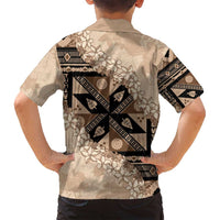 Bula Fiji Plumeria Tagimoucia Salusalu Beige Family Matching Tank Maxi Dress and Hawaiian Shirt Kaiviti Masi LT7 - Polynesian Pride