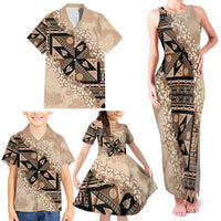 Bula Fiji Plumeria Tagimoucia Salusalu Beige Family Matching Tank Maxi Dress and Hawaiian Shirt Kaiviti Masi LT7 - Polynesian Pride
