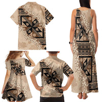 Bula Fiji Plumeria Tagimoucia Salusalu Beige Family Matching Tank Maxi Dress and Hawaiian Shirt Kaiviti Masi LT7 - Polynesian Pride