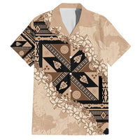 Bula Fiji Plumeria Tagimoucia Salusalu Beige Family Matching Tank Maxi Dress and Hawaiian Shirt Kaiviti Masi LT7 Dad's Shirt - Short Sleeve Beige - Polynesian Pride