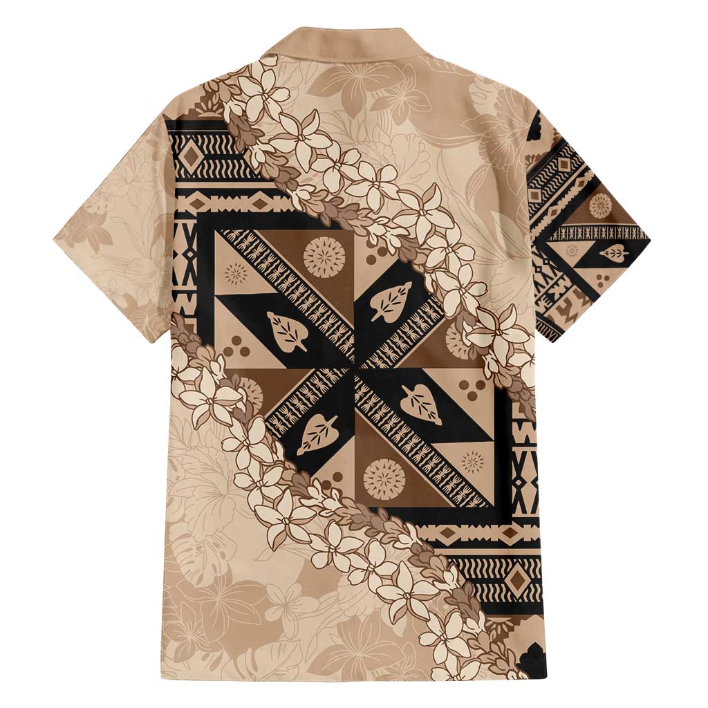 Bula Fiji Plumeria Tagimoucia Salusalu Beige Family Matching Tank Maxi Dress and Hawaiian Shirt Kaiviti Masi LT7 - Polynesian Pride