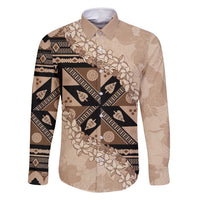 Bula Fiji Plumeria Tagimoucia Salusalu Beige Family Matching Tank Maxi Dress and Hawaiian Shirt Kaiviti Masi LT7 Dad's Shirt - Long Sleeve Beige - Polynesian Pride