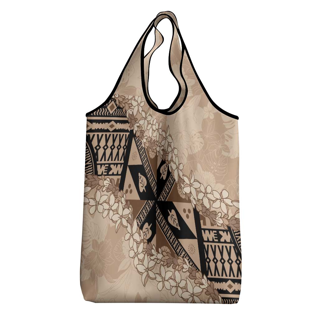 Bula Fiji Plumeria Tagimoucia Salusalu Beige Grocery Bag Kaiviti Masi LT7 - Polynesian Pride