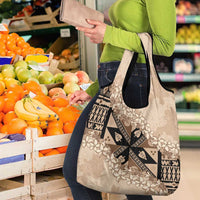 Bula Fiji Plumeria Tagimoucia Salusalu Beige Grocery Bag Kaiviti Masi LT7 - Polynesian Pride