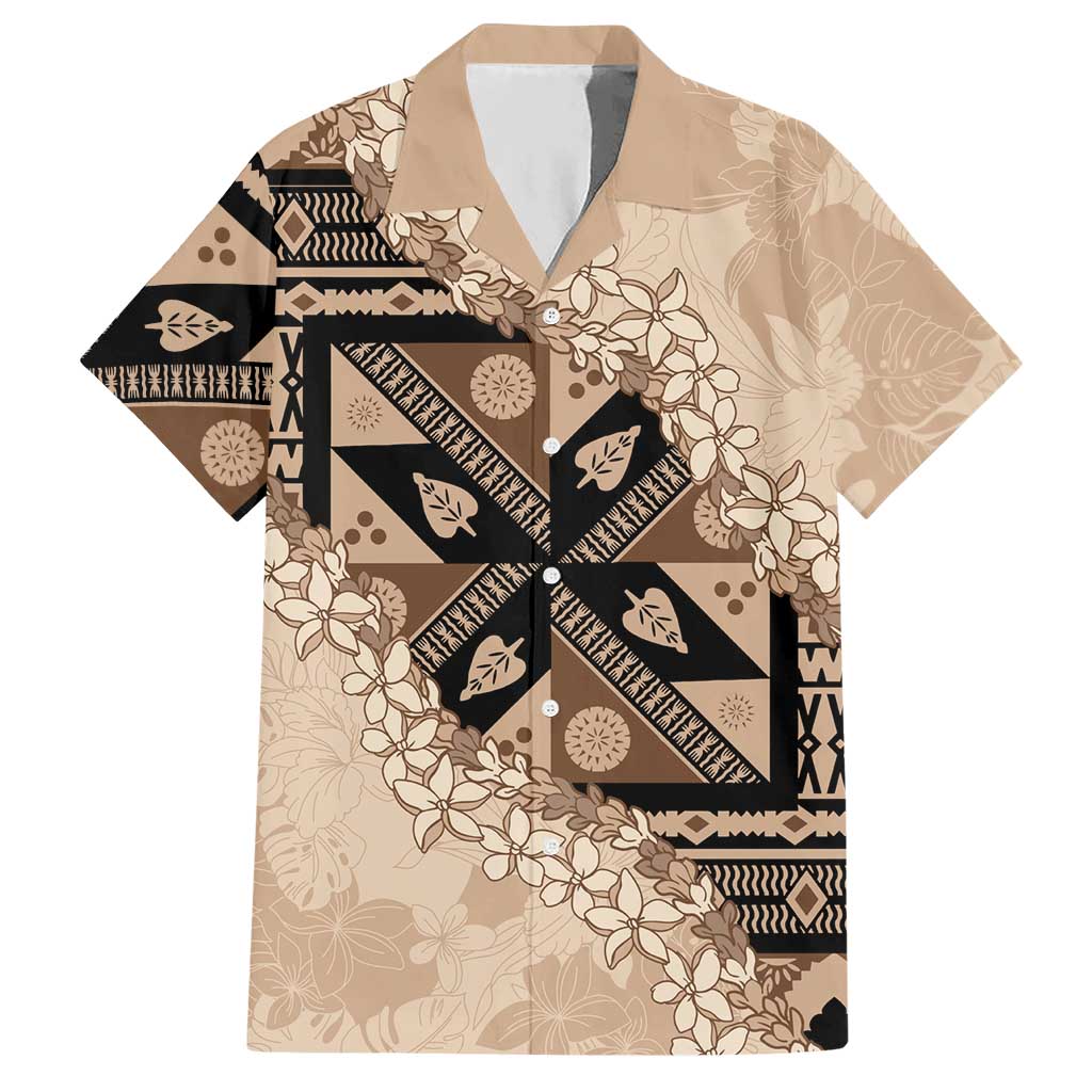 Bula Fiji Plumeria Tagimoucia Salusalu Beige Hawaiian Shirt Kaiviti Masi LT7 Beige - Polynesian Pride