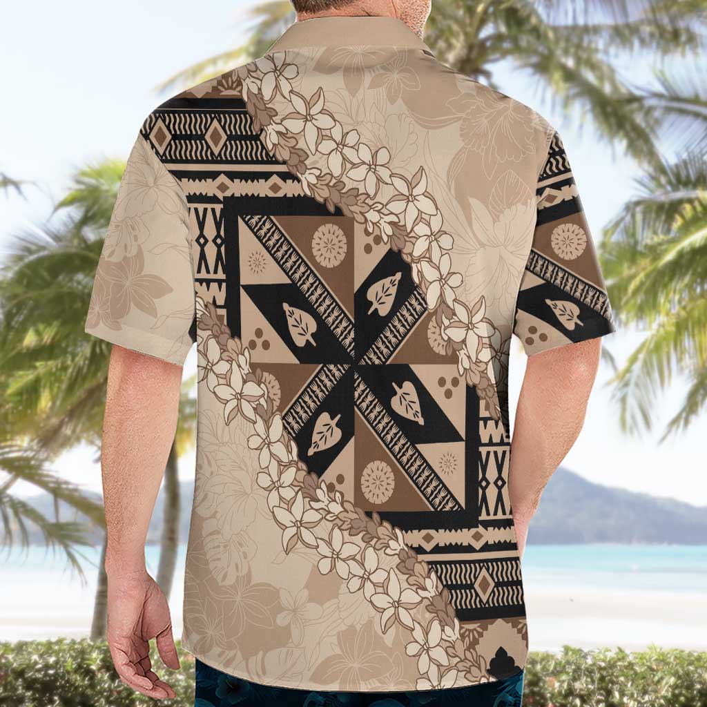 Bula Fiji Plumeria Tagimoucia Salusalu Beige Hawaiian Shirt Kaiviti Masi LT7 - Polynesian Pride